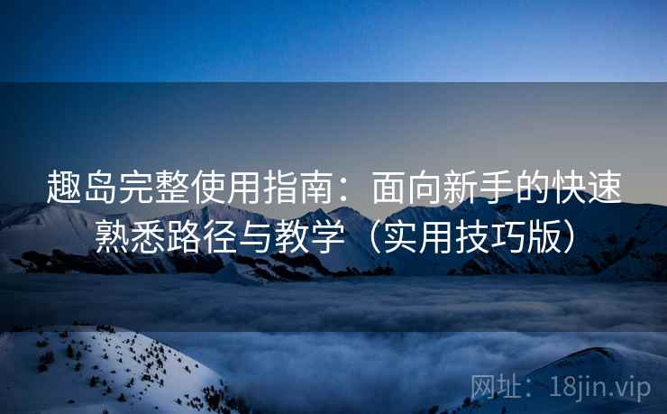 趣岛完整使用指南：面向新手的快速熟悉路径与教学（实用技巧版）